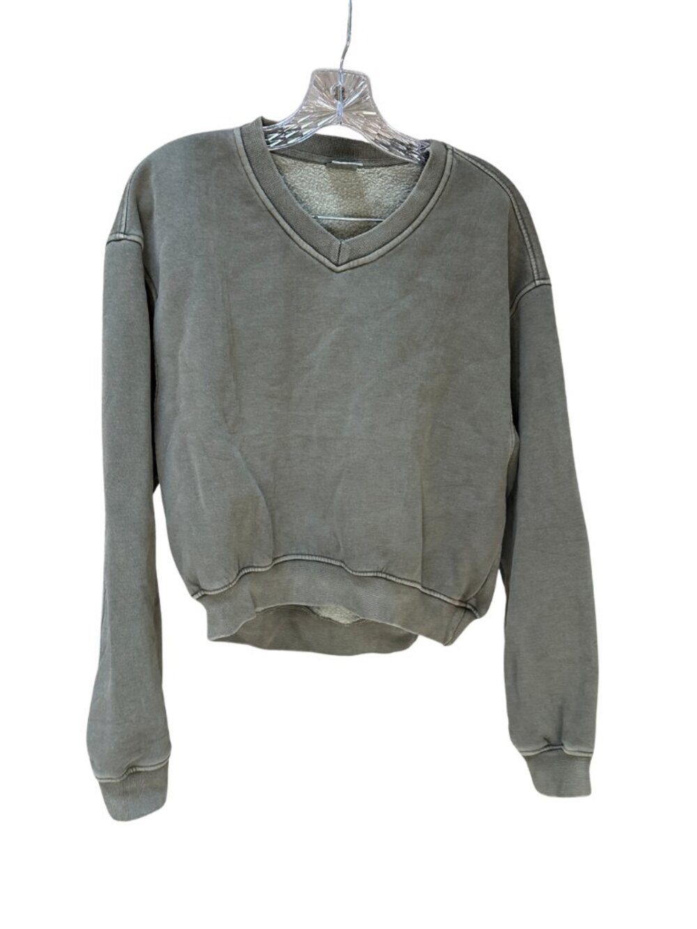 Distressed Green V-Neck Sweatshirt - Misses Medium